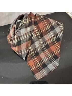 Vintage Plaid Necktie 3 Inch Brown Gray Black Yellow Preppy Mens Tie